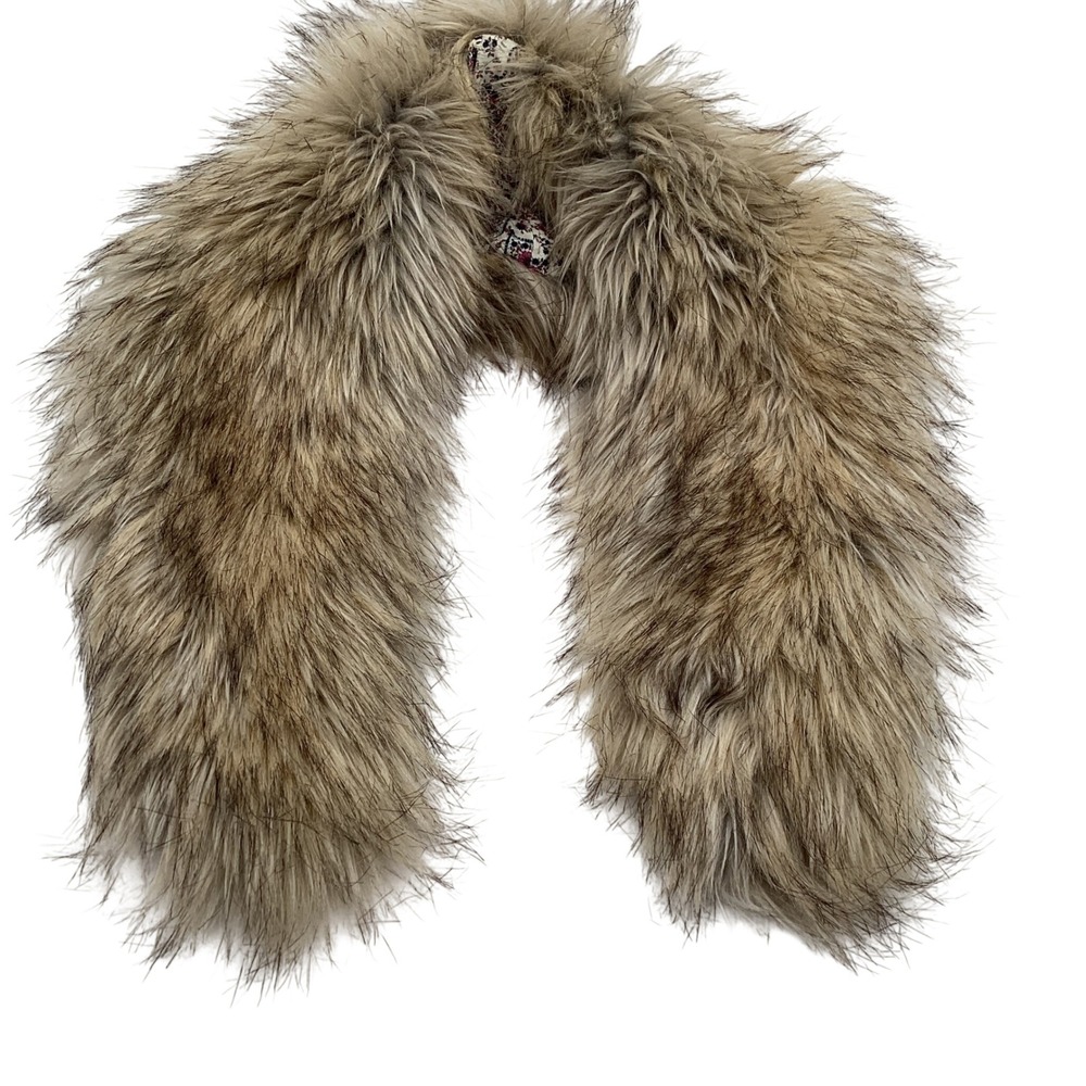 Faux‎ Fur Stole Wrap Tan Brown Paisley Floral Lining